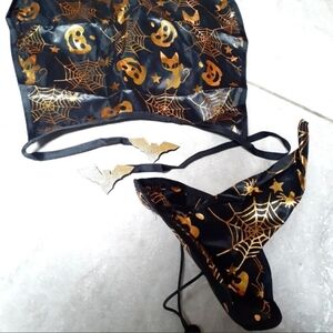 WITCH Pet Costume *NEW* Black Cape & Witch's Hat GOLD Stars Spiderweb Cats